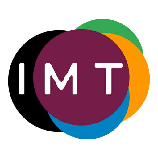Logo de IMTLazarus Games: cinco círculos de colores superpuestos con las letras IMT